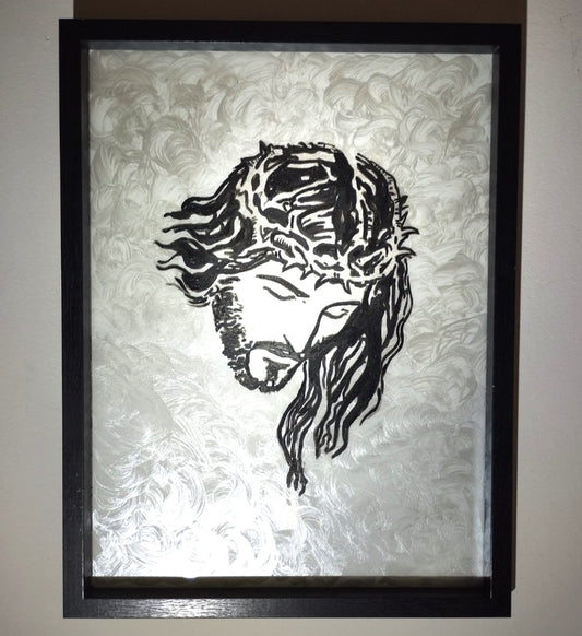 Isus na križu. bijela pozadina. Unikatni rad Nea 113