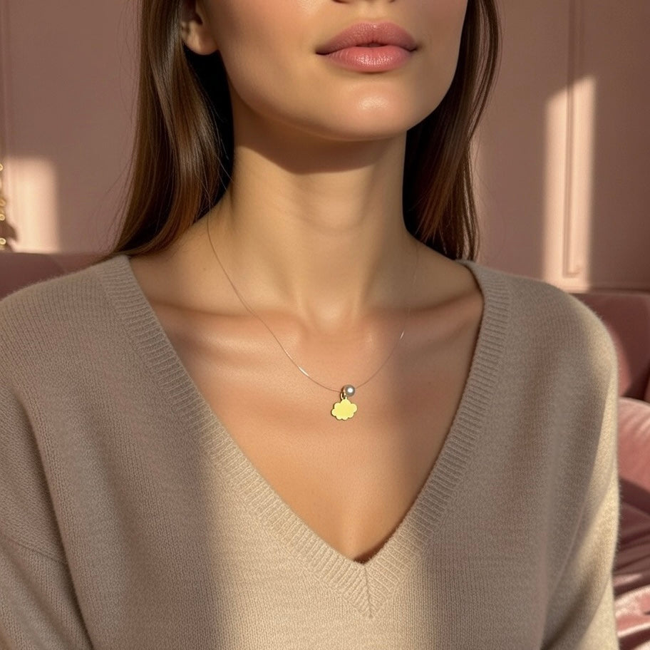 Nevidljiva ogrlica sa motivom "Oblak" s biserom - Nehrđajući čelik - Premium pakiranje