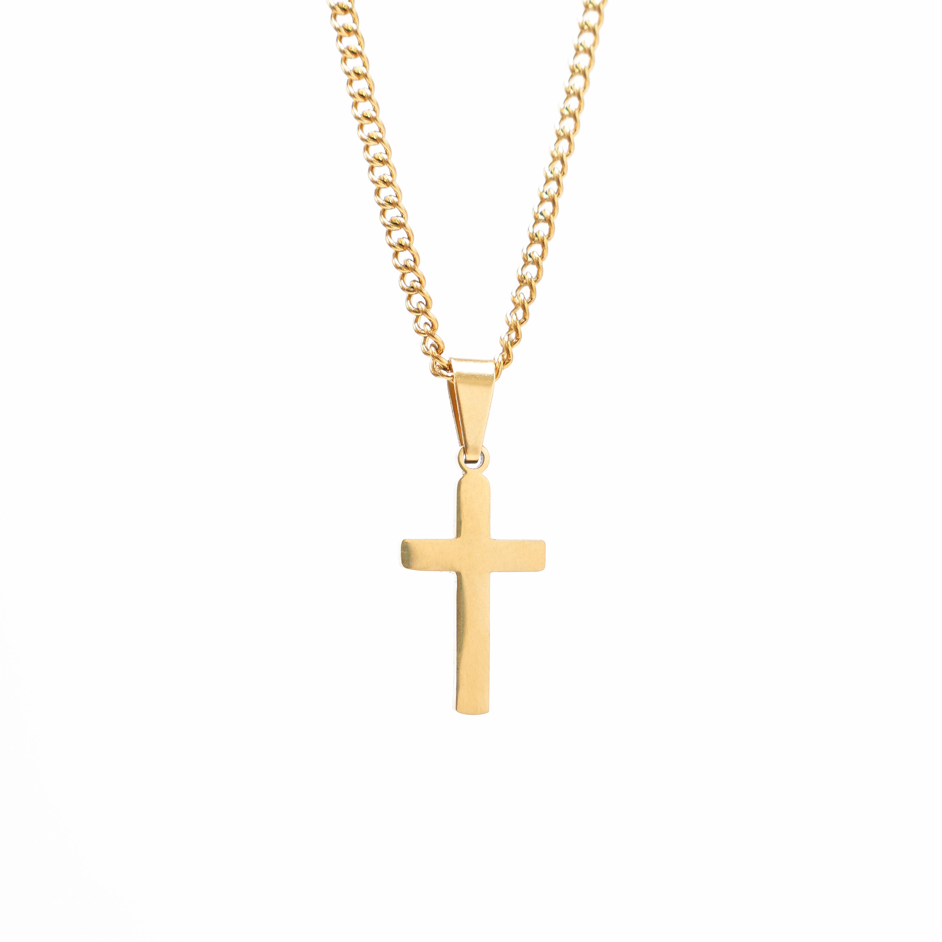 Ogrlica Križ - zlatna - nehrđajući čelik