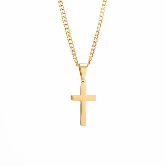 Ogrlica Križ - zlatna - nehrđajući čelik