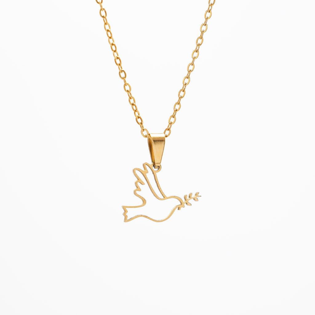 Čelična ogrlica Iscrtana Golubica mira - pozlaćena - Ogrlica Nea 100