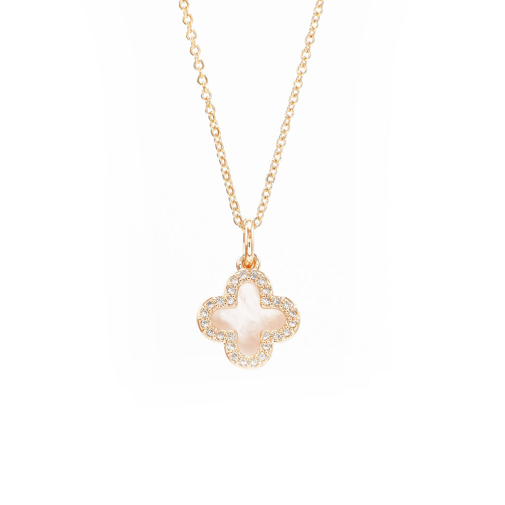 Ogrlica Djetelina ispunjena rozim sedefom i okružena cirkonima - Pozlaćeni Mjed - Ogrlica Nea 101