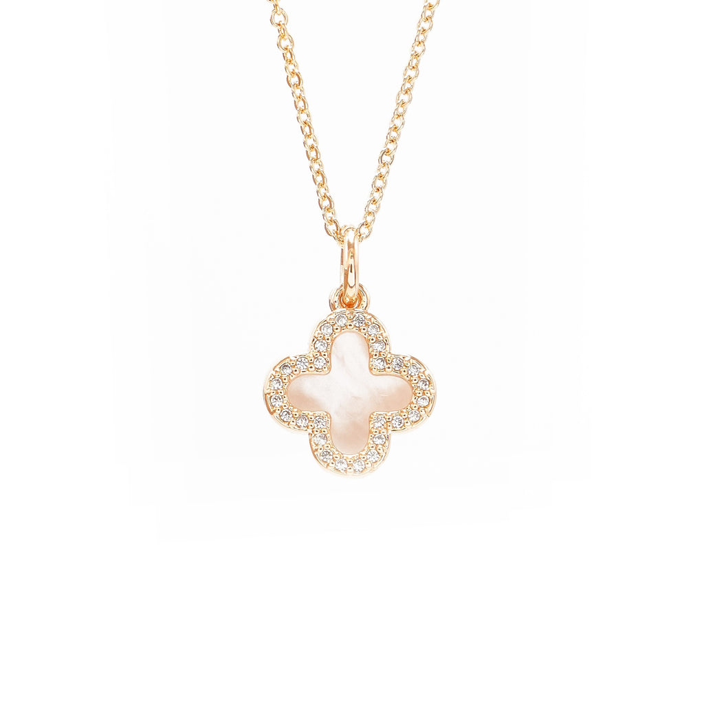 Ogrlica Djetelina ispunjena rozim sedefom i okružena cirkonima - Pozlaćeni Mjed - Ogrlica Nea 101