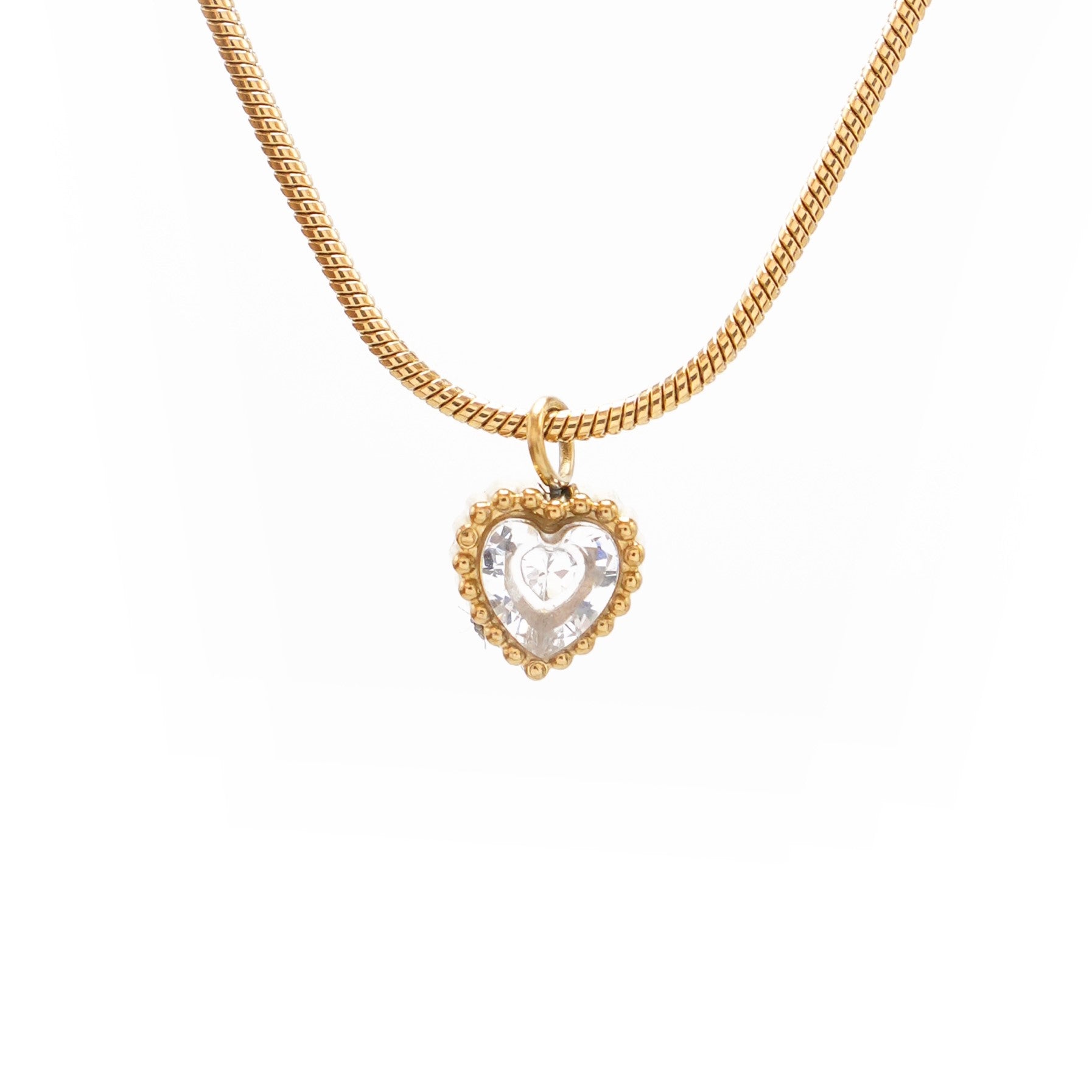 Čelična ogrlica Malo srce sa prozirnim dijamantom - Pozlata - Ogrlica Nea 102