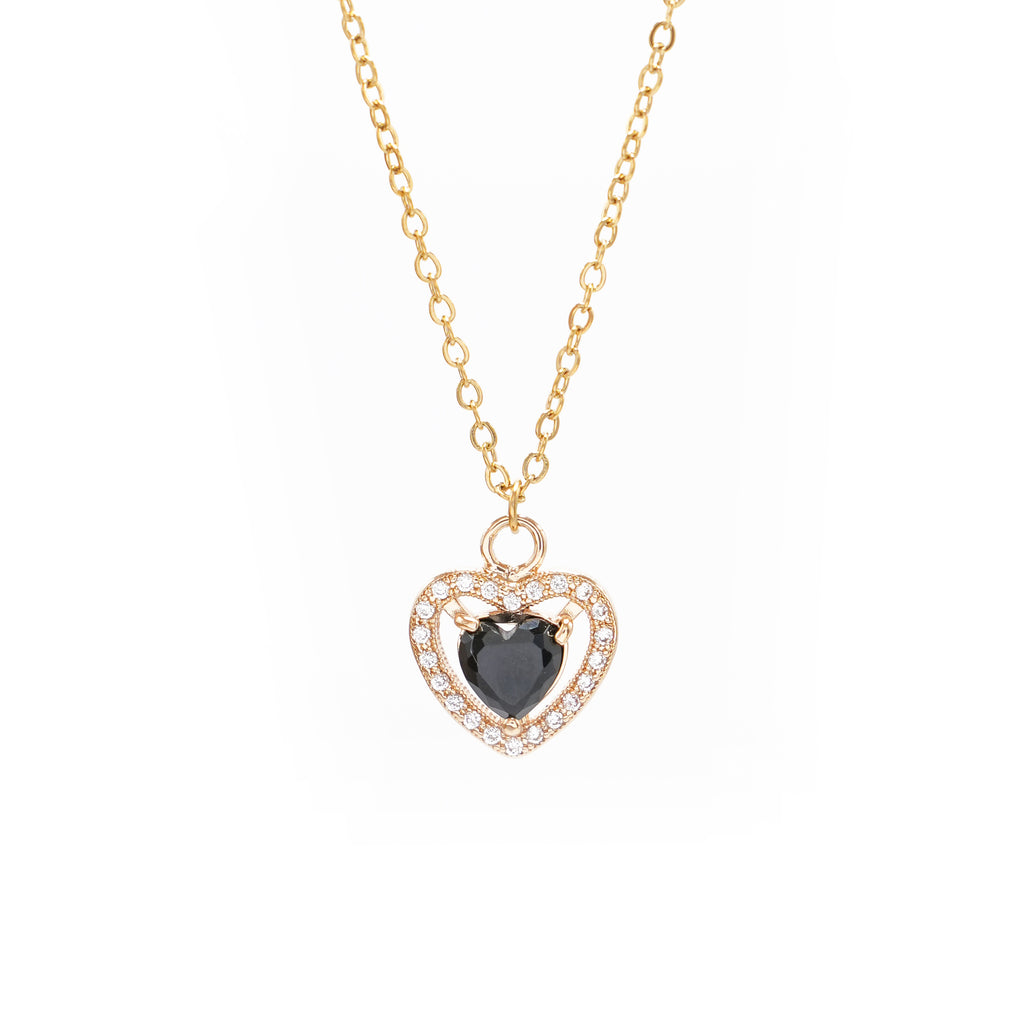 Čelična ogrlica Srce sa crnim dijamantom i cirkonima - Pozlata - Ogrlica Nea 103