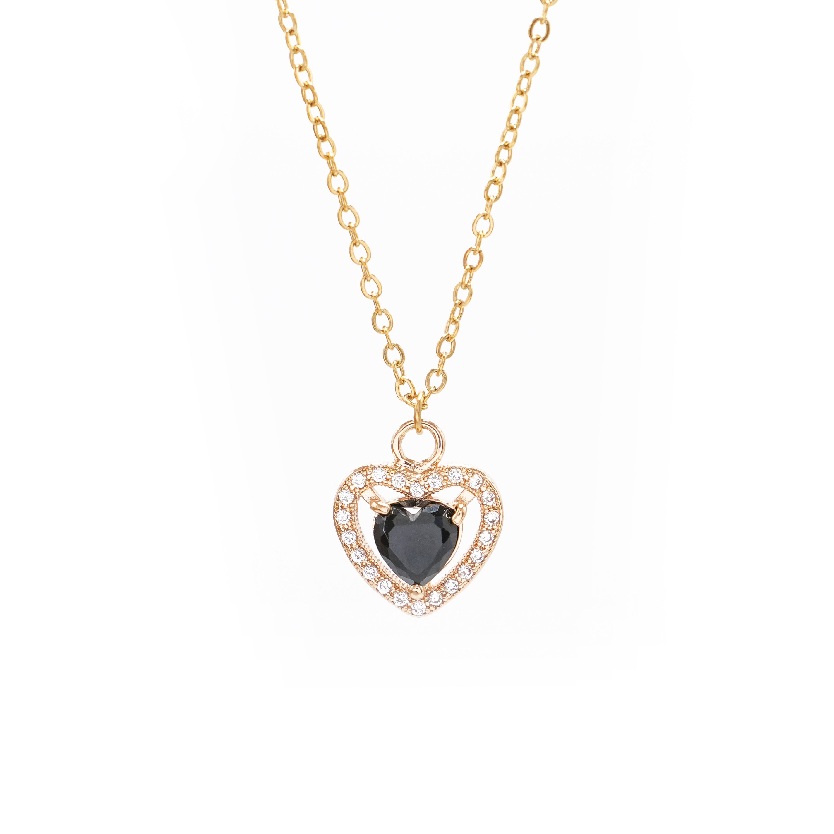 Čelična ogrlica Srce sa crnim dijamantom i cirkonima - Pozlata - Ogrlica Nea 103