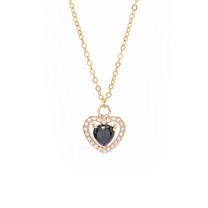 Ogrlica Srce sa crnim dijamantom i cirkonima. Nea 103