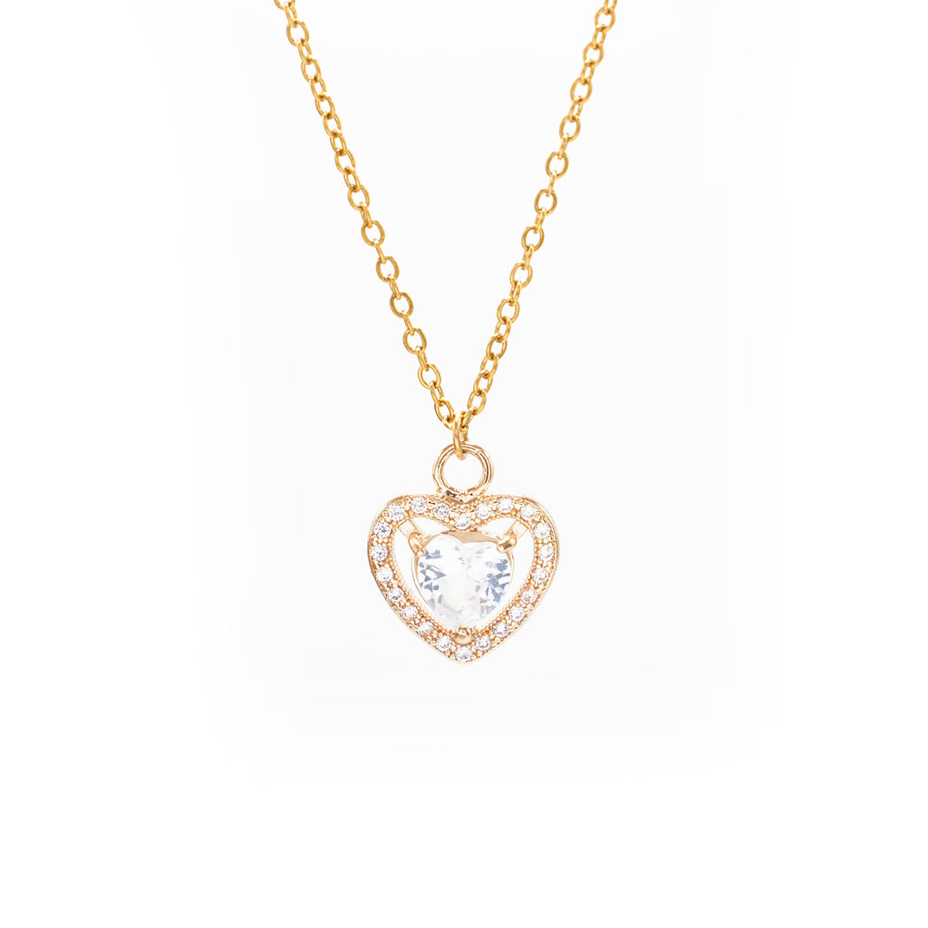 Čelična ogrlica Prozirno srce dijamant sa cirkonima - Pozlata - Ogrlica Nea 104