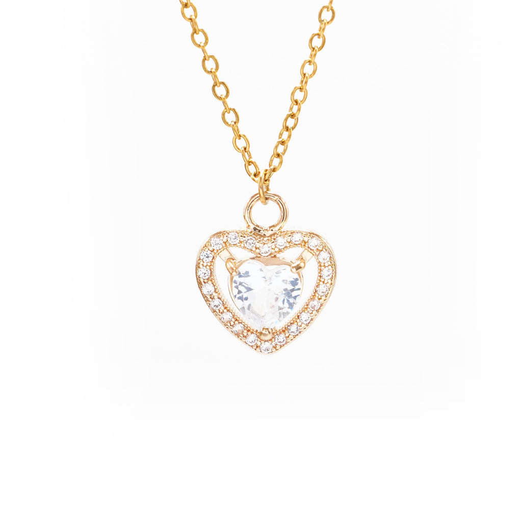 Čelična ogrlica Prozirno srce dijamant sa cirkonima - Pozlata - Ogrlica Nea 104
