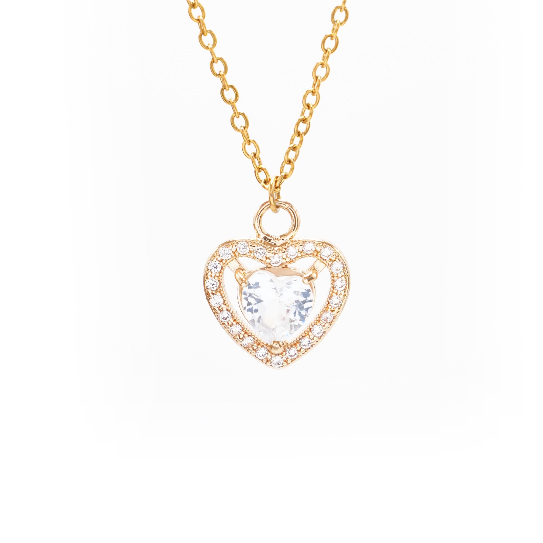 Čelična ogrlica Prozirno srce dijamant sa cirkonima - Pozlata - Ogrlica Nea 104