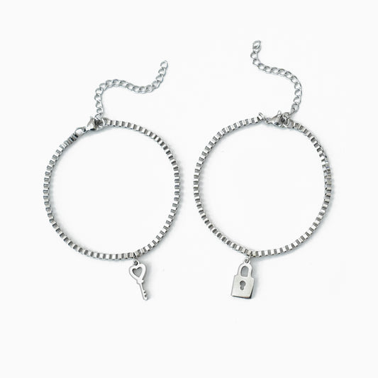 Čelični Komplet Narukvica Lokot i ključ - za nju i njega - za Valentinovo