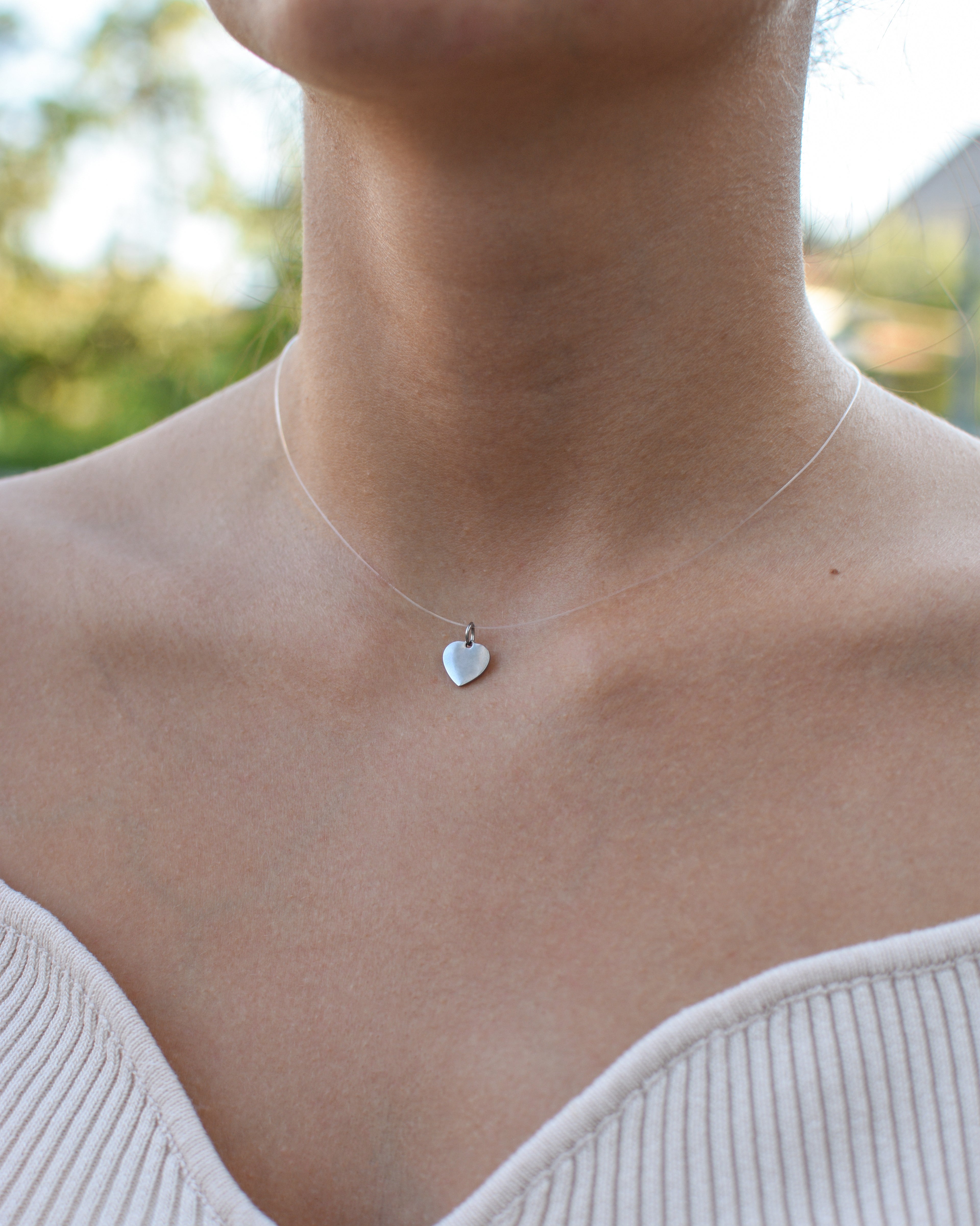 Nevidljiva ogrlica sa motivom "Srce" s biserom - Nehrđajući čelik - Premium pakiranje