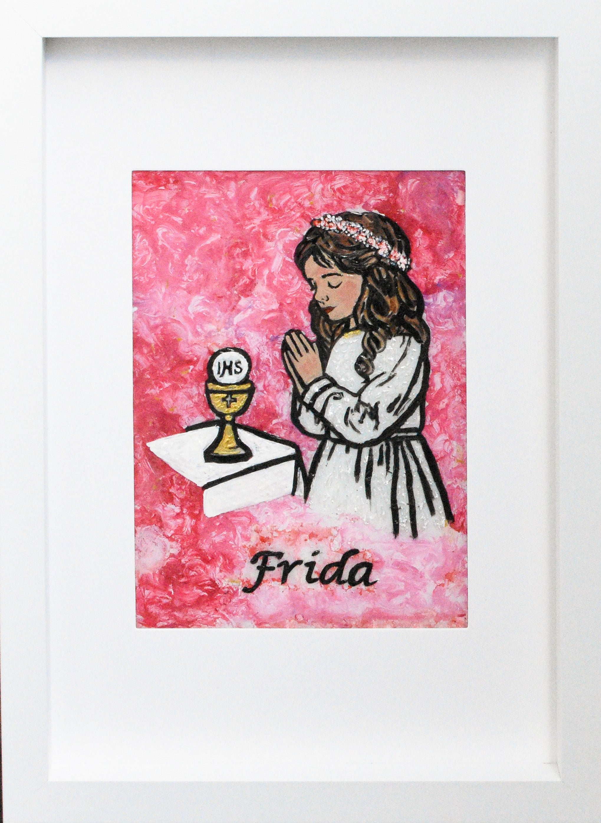 Slika za Prvu pričest - Djevojčica - Crvena pozadina - Ručni rad