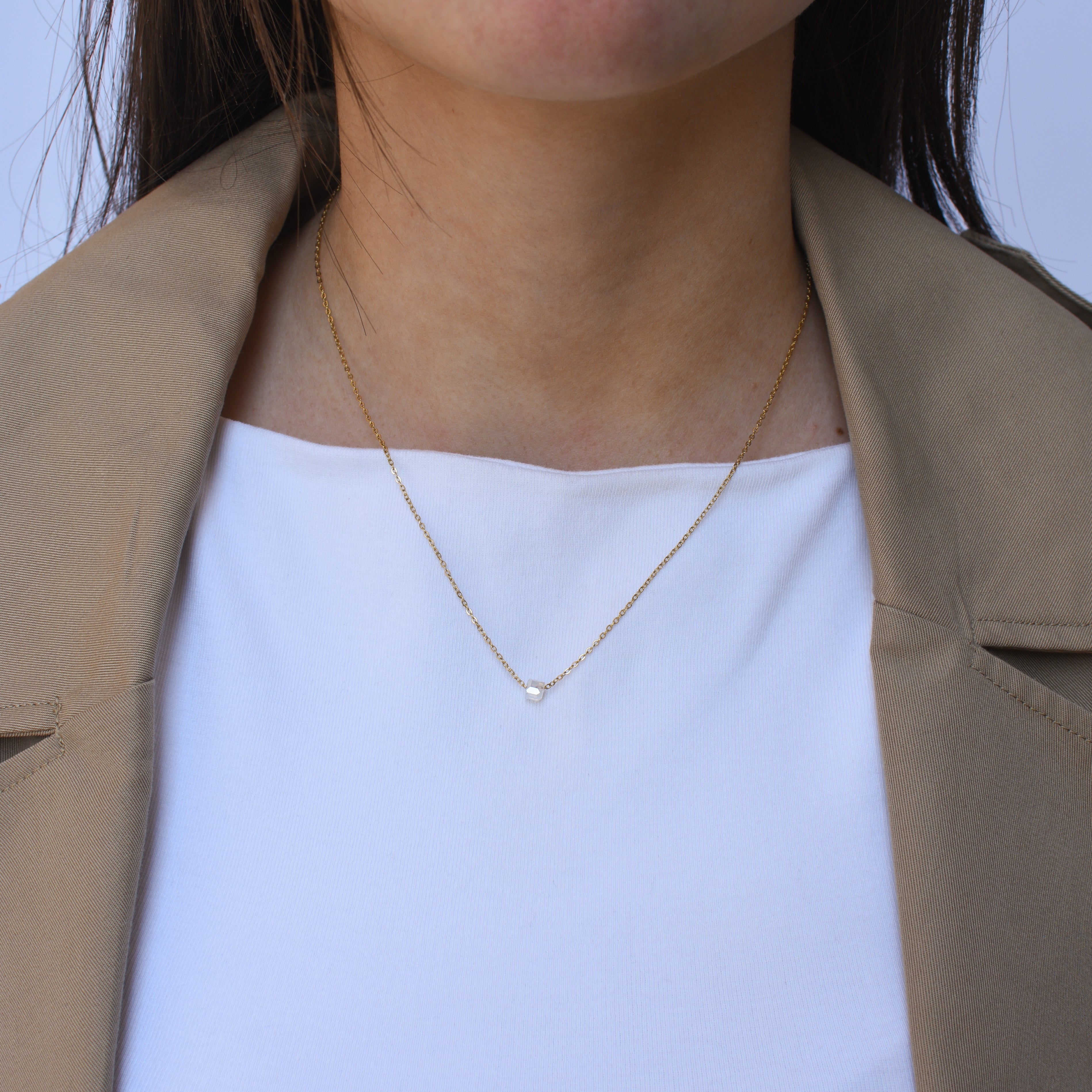 Ogrlica Crystal Charm - pozlata - nehrđajući čelik