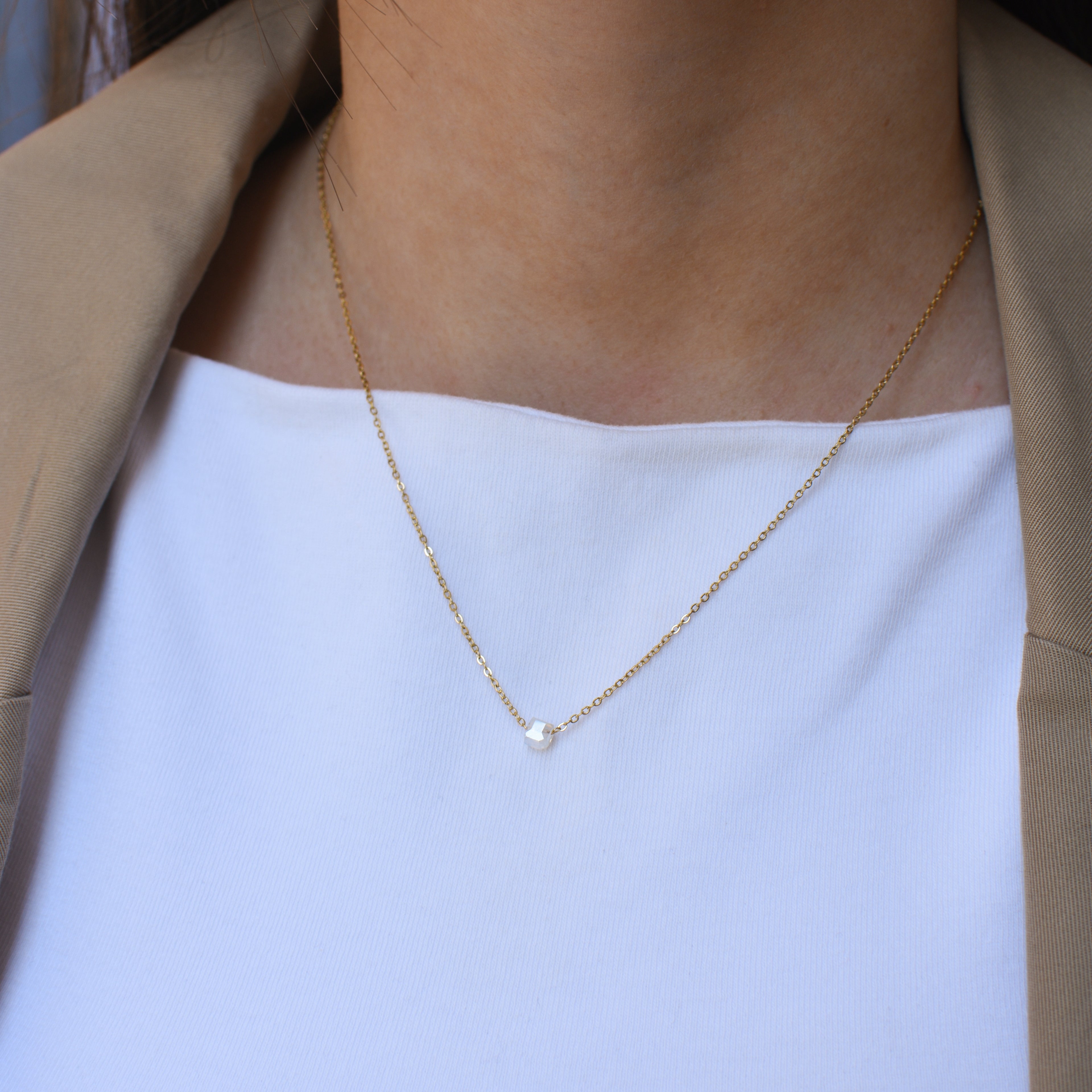 Ogrlica Crystal Charm - pozlata - nehrđajući čelik