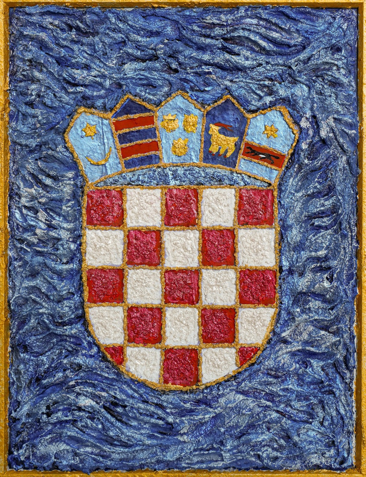 Hrvatski grb. Plava pozadina. Unikatni rad Nea