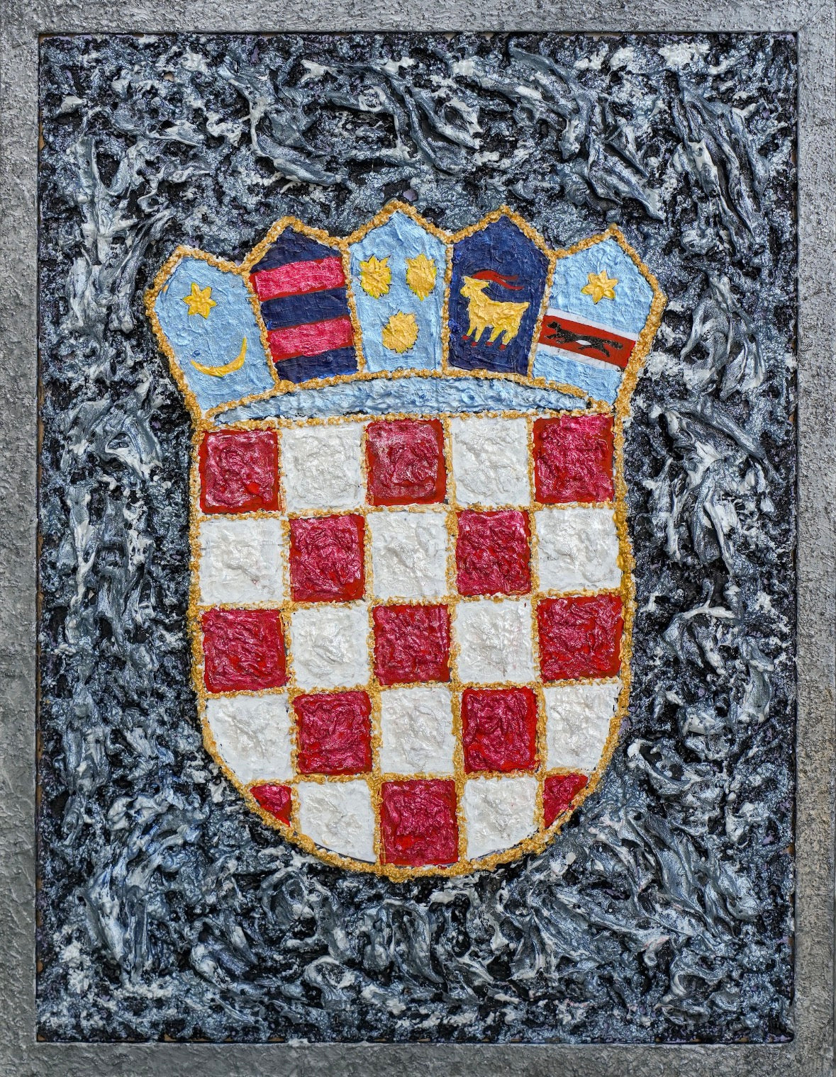 Hrvatski grb. Siva pozadina. Unikatni rad Nea