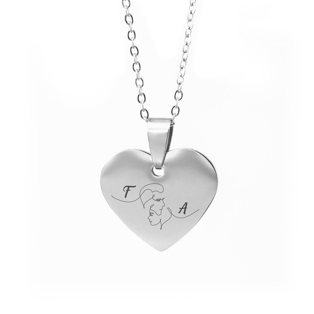 Čelična Ogrlica sa Gravurom Ljubavnog motiva i teksta po želji - srebrna/zlatna