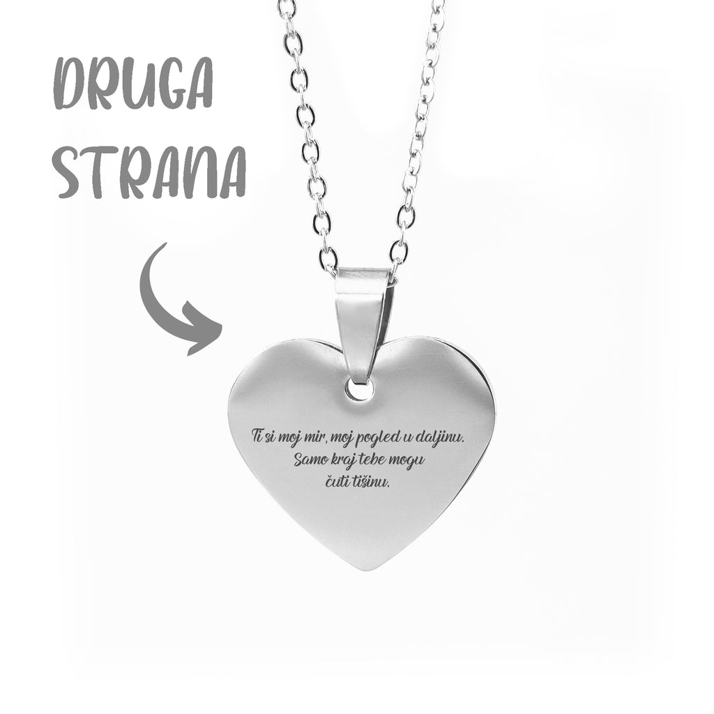 Čelična Ogrlica sa Gravurom Ljubavnog motiva i teksta po želji - srebrna/zlatna