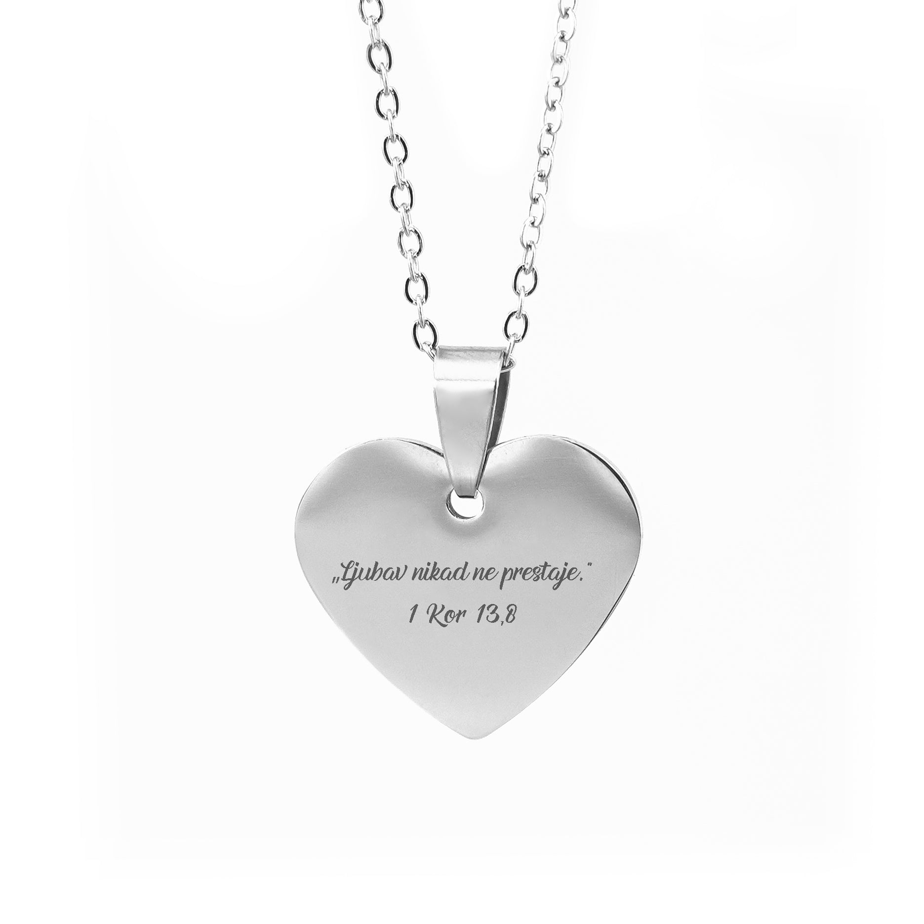 Čelična Ogrlica sa Gravurom Ljubavnog motiva i teksta po želji - srebrna/zlatna