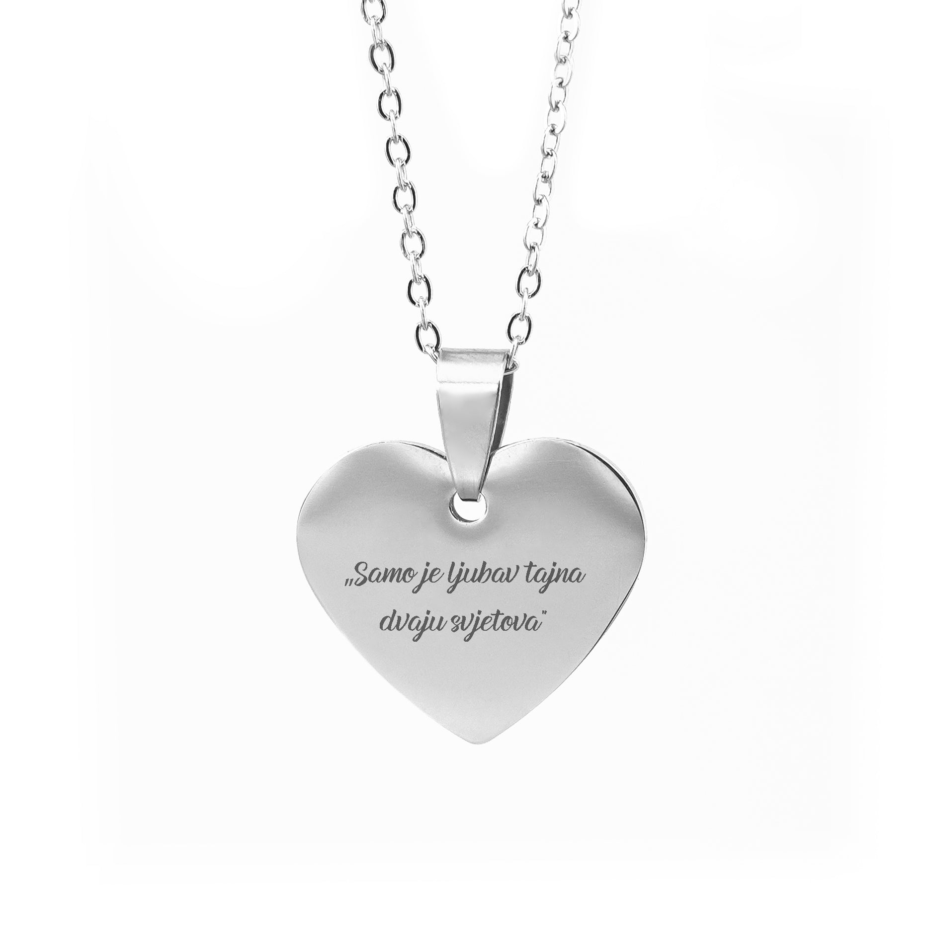 Čelična Ogrlica sa Gravurom "Samo je ljubav tajna dvaju svjetova" u srcu - srebrna/zlatna