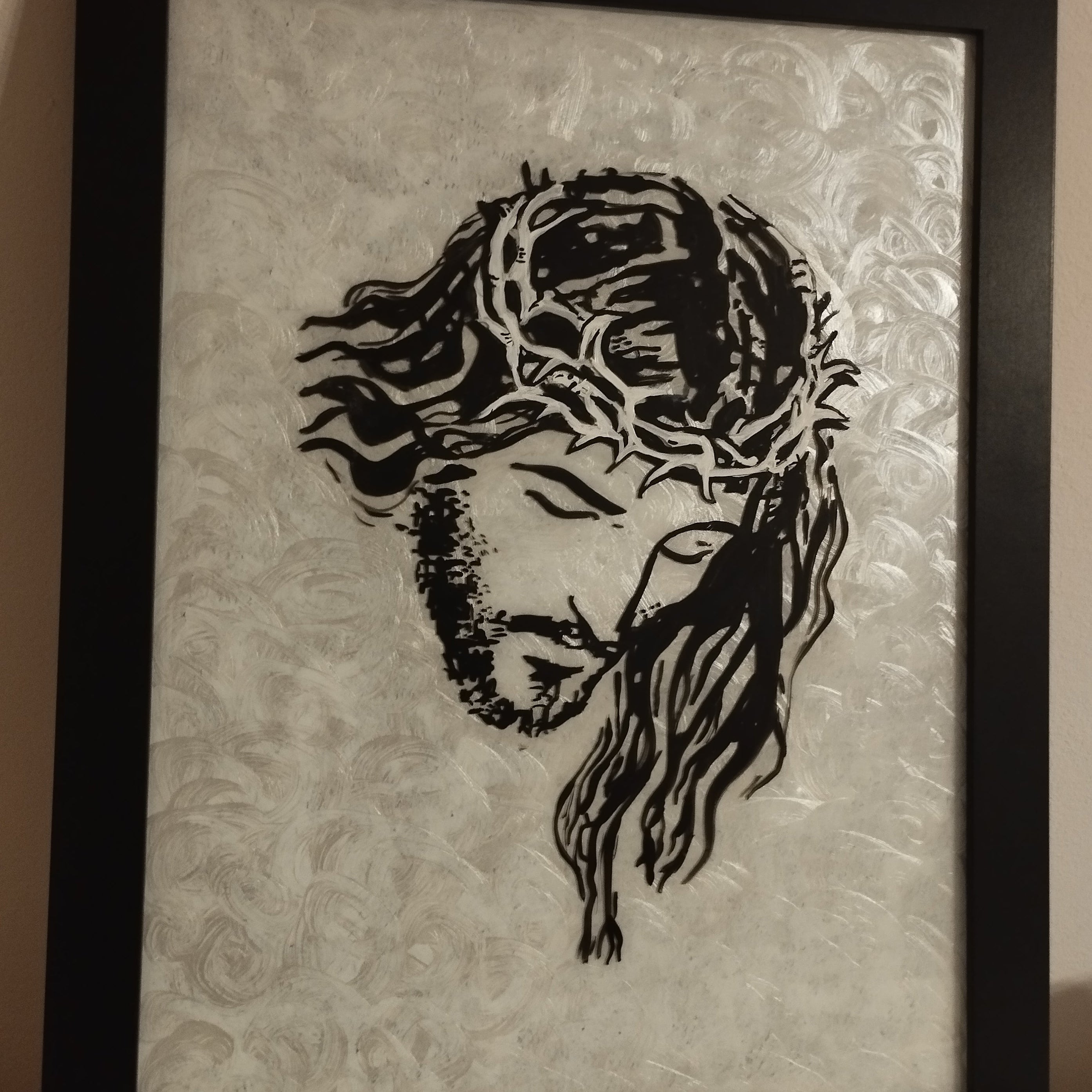 Isus na križu. Crni okvir. Unikatni rad Nea 42