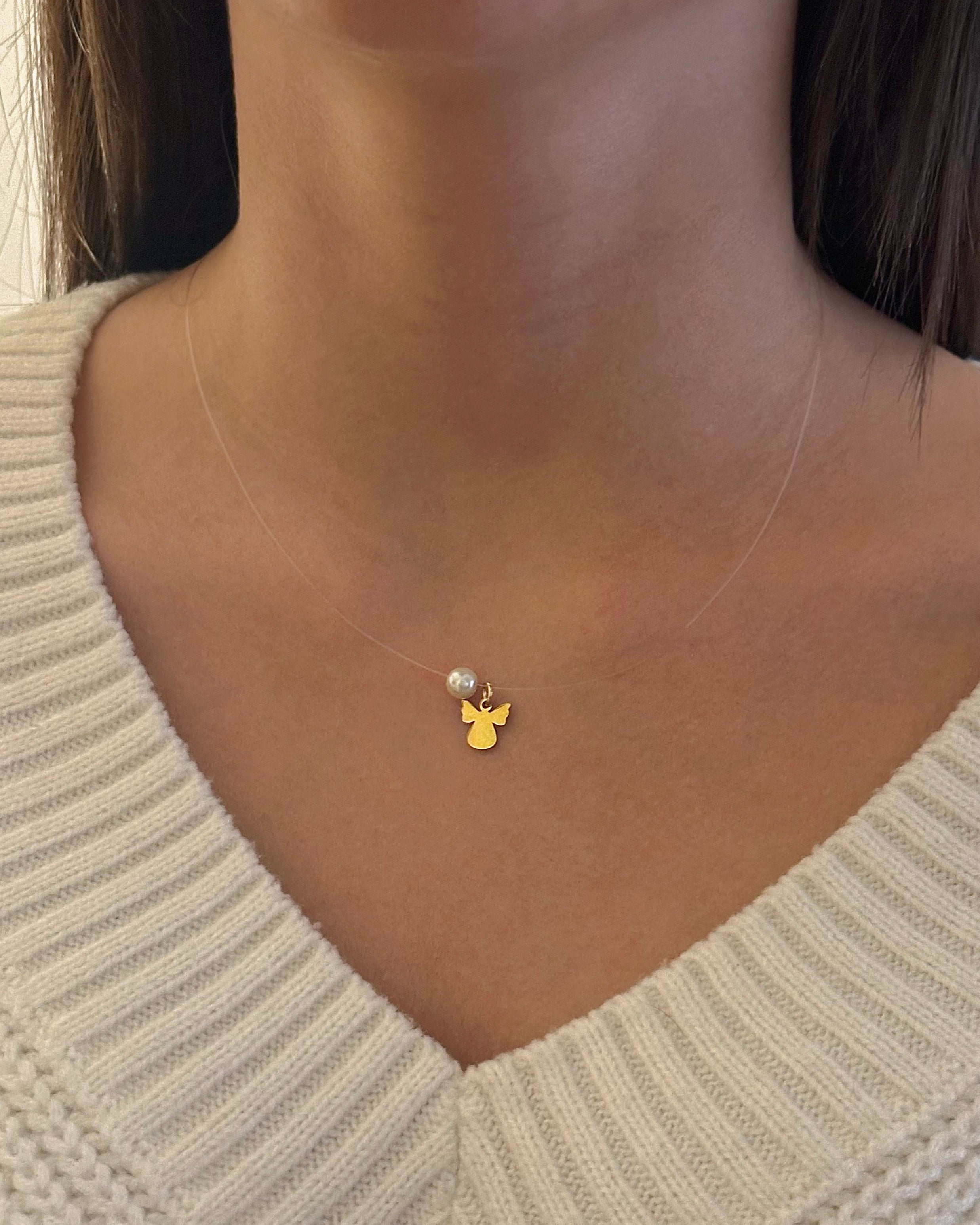 Nevidljiva ogrlica sa željenim motivom i biserom - Nehrđajući čelik - Premium pakiranje