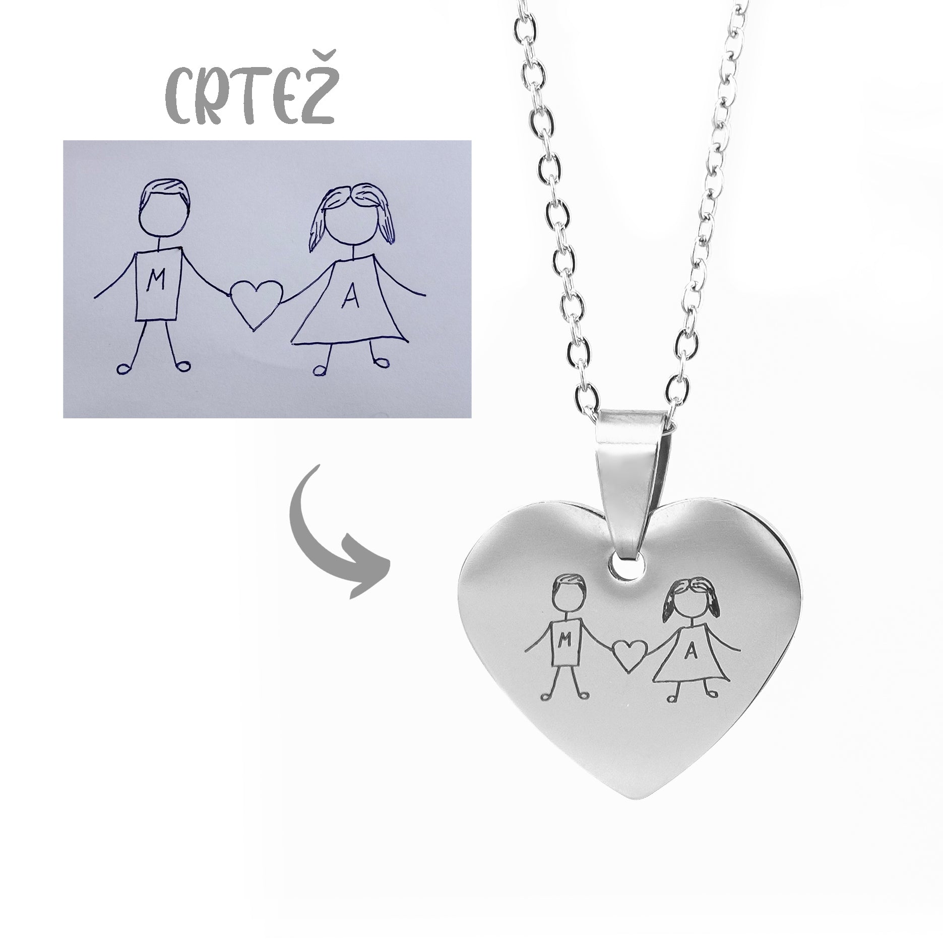 Čelična Ogrlica sa Gravurom Vašeg Crteža - srebrna/zlatna