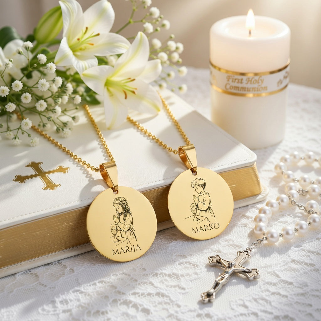 Ogrlica za Prvu pričest sa imenom - srebrna/zlatna