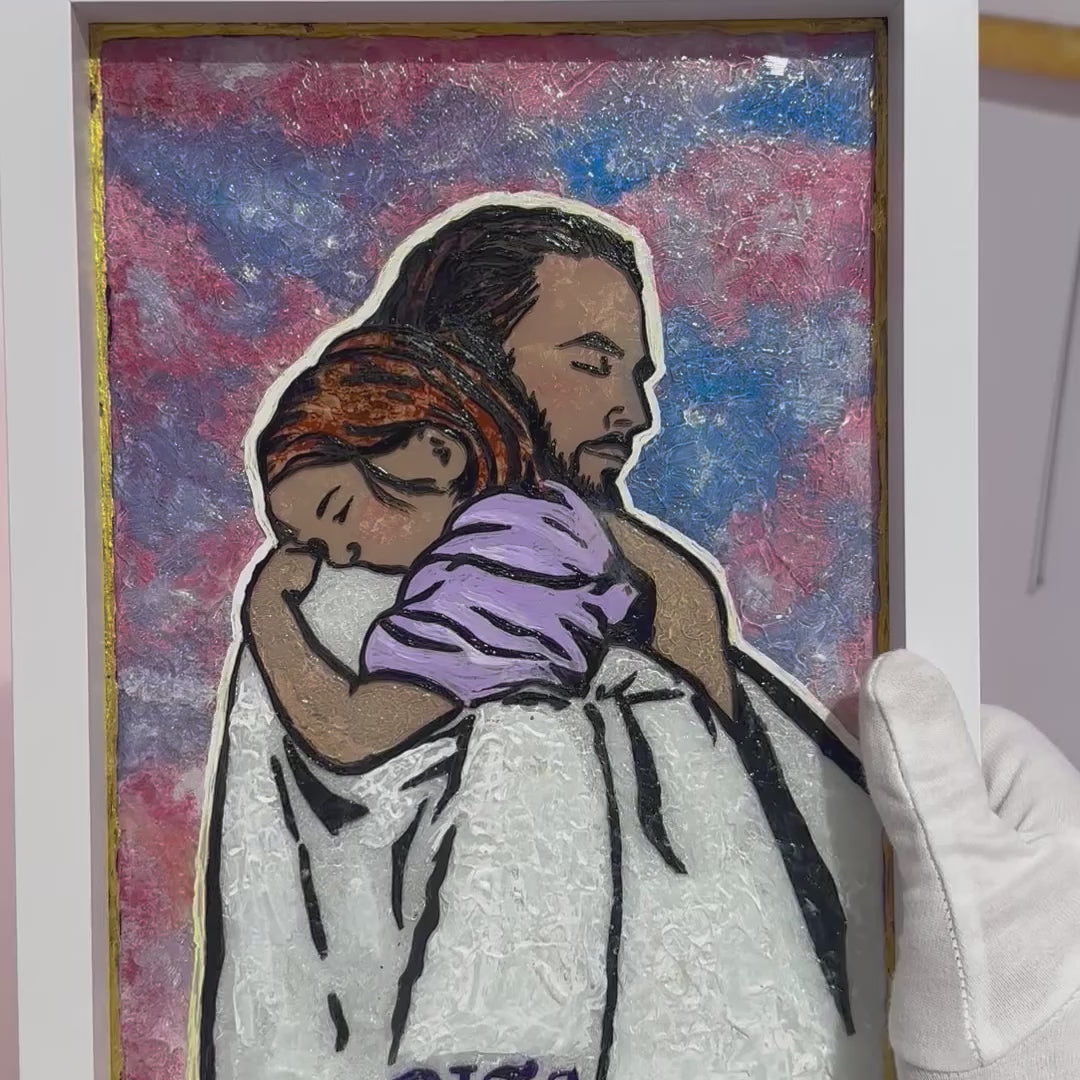 Slika Isus i dijete u zagrljaju - Djevojčica - Ručni rad