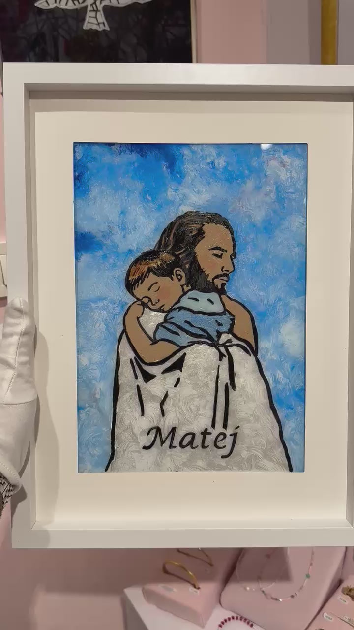 Slika za Prvu pričest - Dječak u zagrljaju Isusa  - Ručni rad