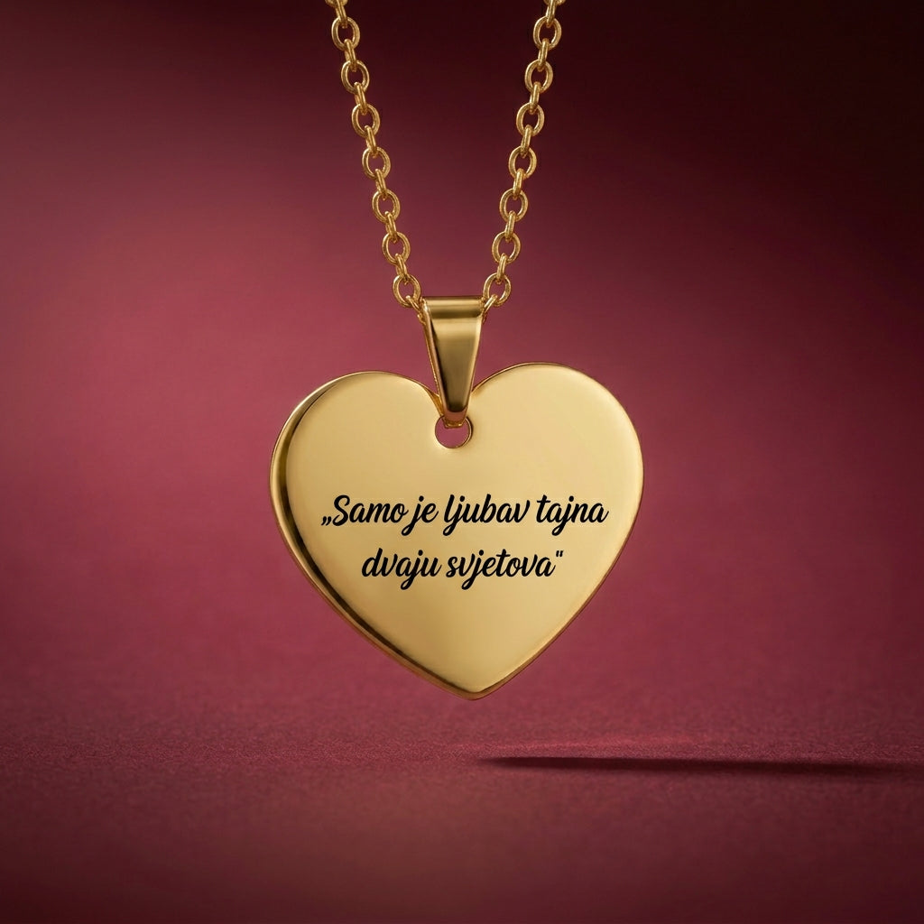Ogrlica sa Gravurom "Samo je ljubav tajna dvaju svjetova" u srcu - srebrna/zlatna