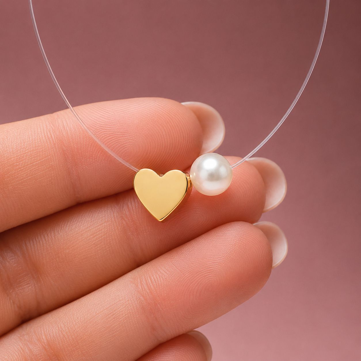 Nevidljiva ogrlica sa željenim motivom i biserom - Nehrđajući čelik