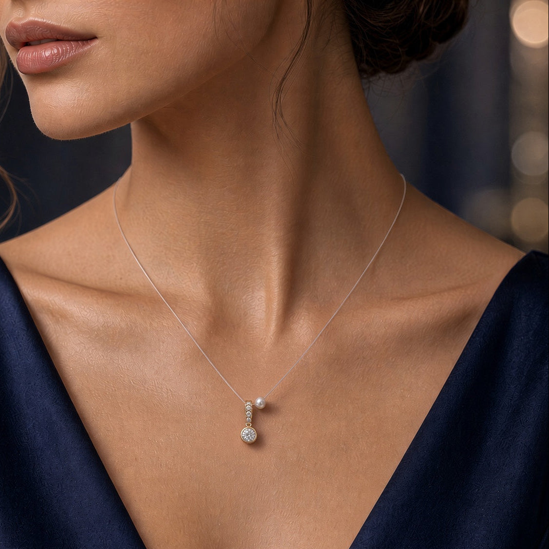 Nevidljiva ogrlica sa cirkonima i biserom