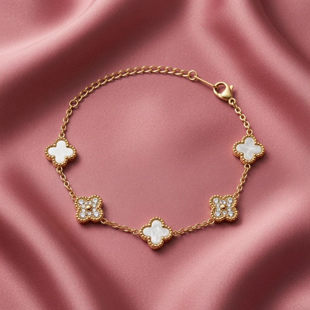 Narukvica Elegant Clover - srebrna/zlatna - nehrđajući čelik