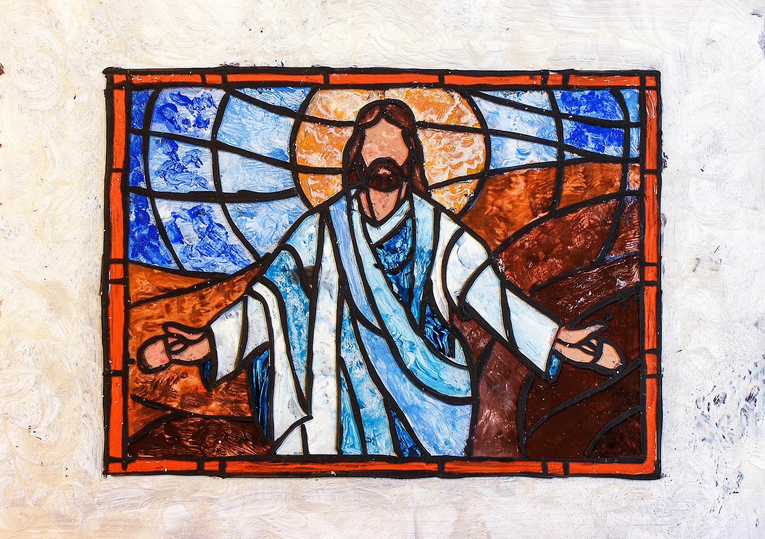 Isus uskrsli. Boja na staklu. Unikatni rad Nea