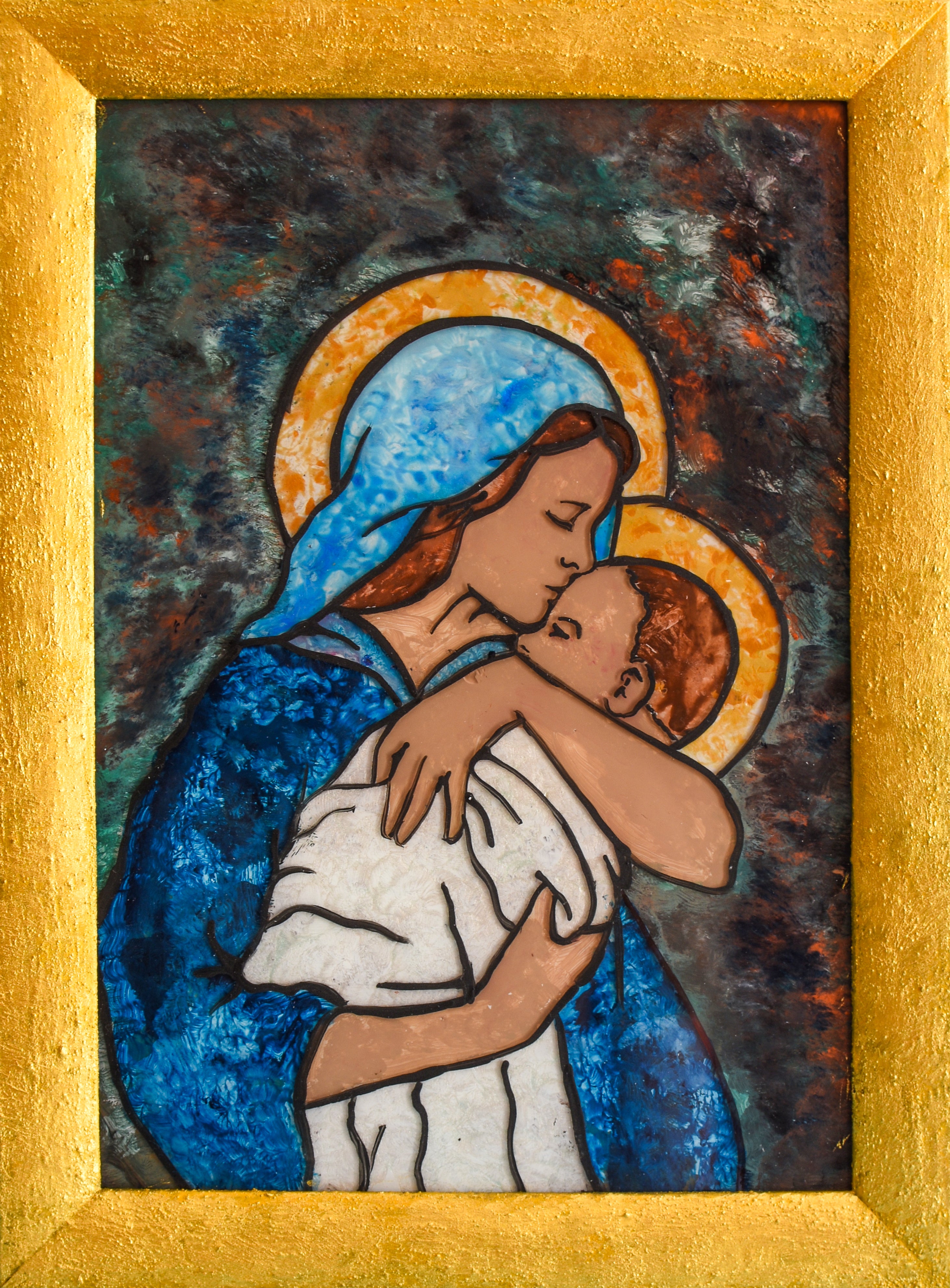 Gospa s djetetom 1 - boja na staklu