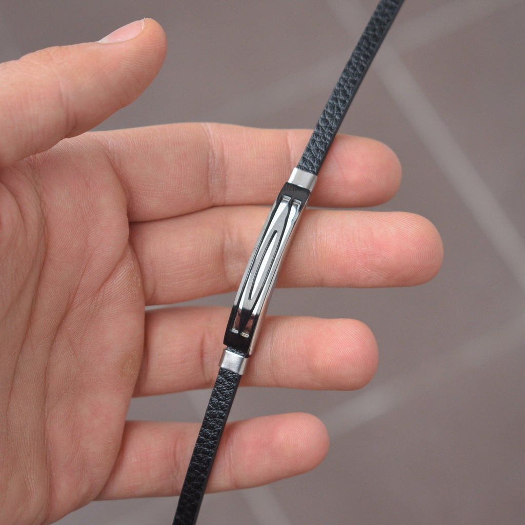 Muška narukvica dijamant - umjetna koža i nehrđajući čelik