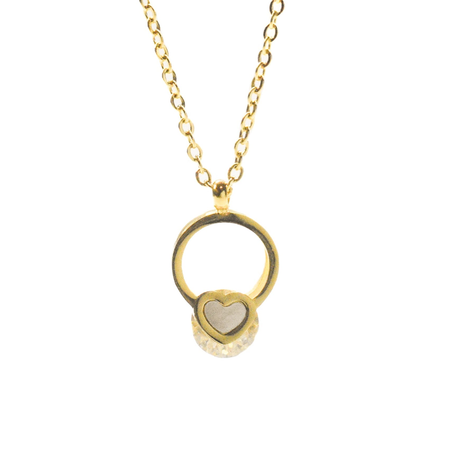 Ogrlica White heart - zlatna - nehrđajući čelik