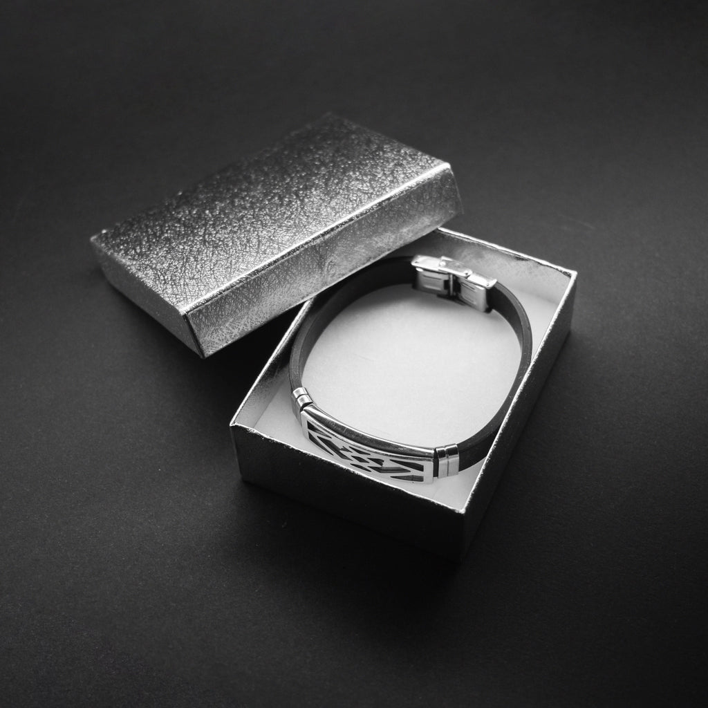 Muška narukvica Bright diamonds - guma i nehrđajući čelik