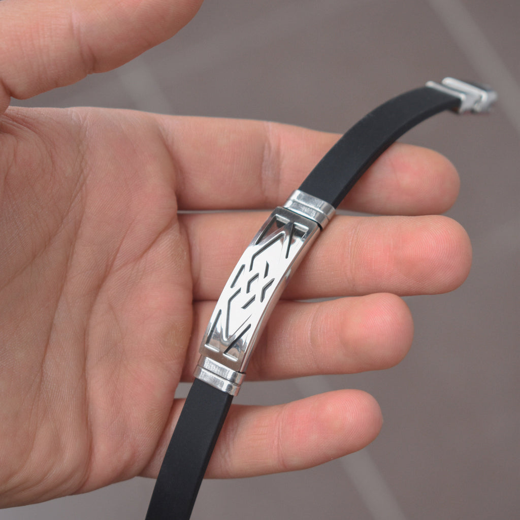 Muška narukvica Bright diamonds - guma i nehrđajući čelik