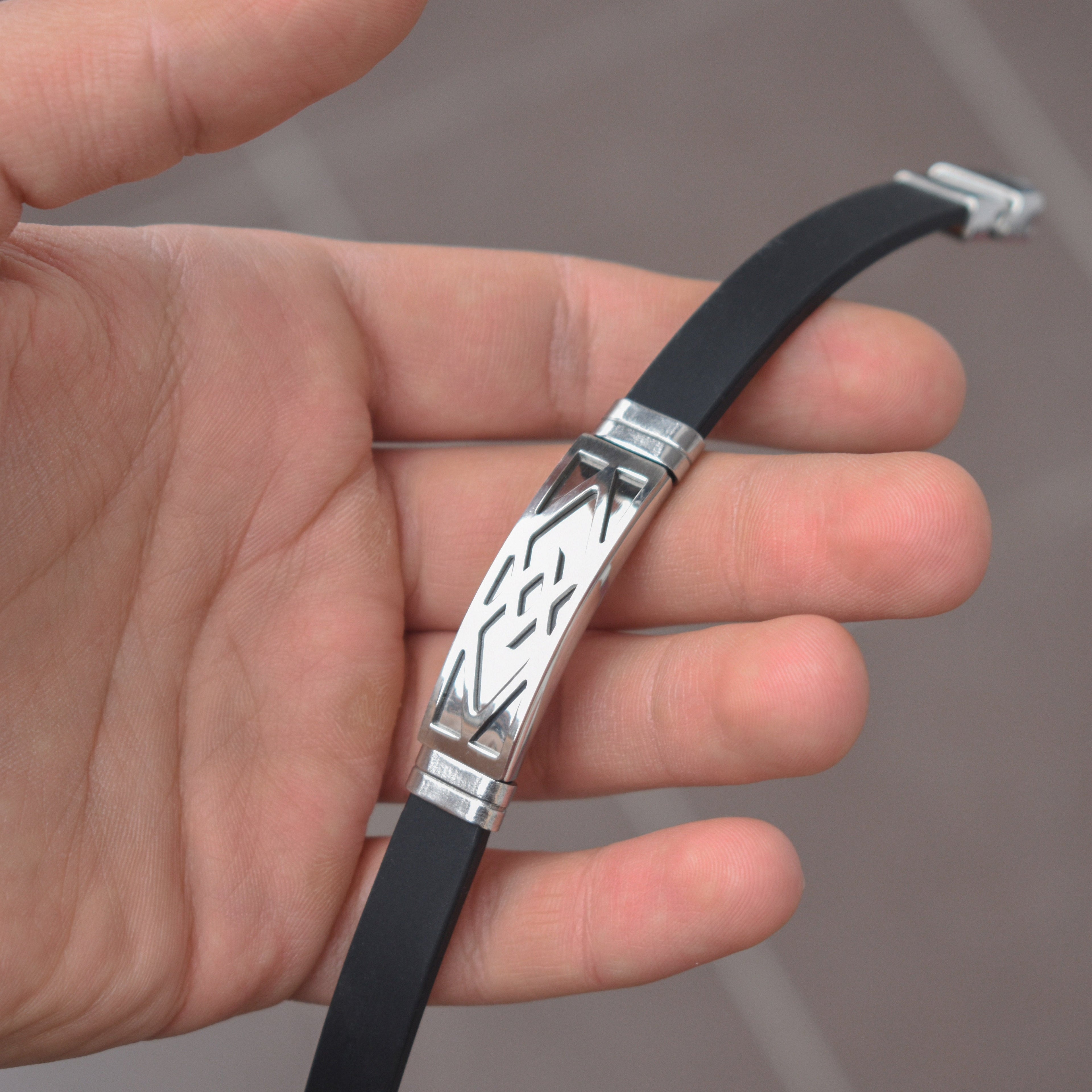 Muška narukvica Bright diamonds - guma i nehrđajući čelik